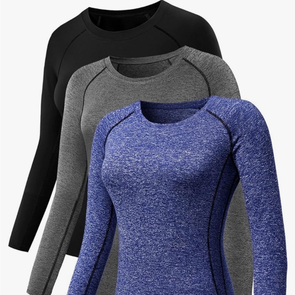 (2) Compression Shirts Long Sleeve Yoga Athletic Running T Shirt